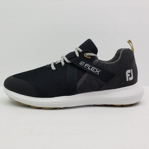 FootJoy FJ Flex Mens Sz 8 Extra Wide Black Spikeless Golf Athletic Sneaker Shoes